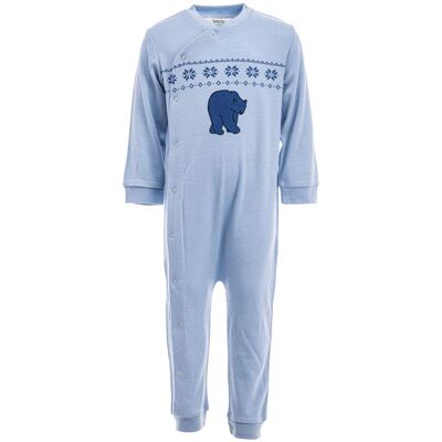 Salto Ullpyjamas Til Baby I Lys Blå - 100% Merinoull (86/92 Cm) Salto Ullpyjamas Til Baby I Lys Blå - 100% Merinoull (86/92 Cm)
