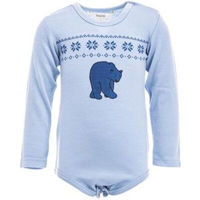 Salto Ullbody Til Baby I Lys Blå - 100% Merinoull (74/80 Cm) Salto Ullbody Til Baby I Lys Blå - 100% Merinoull (74/80 Cm)