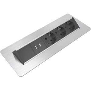 Stikkontakt nedfellbar Powerdot QuickBox, stål, 3 strøm, 2 USB-ladere