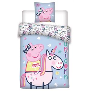 Licens Peppa gris sengetøy - 140x200 cm - Peppa gris og unicorn - 2 i 1 design - 100% bomull