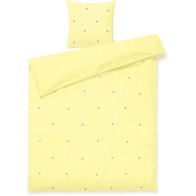 JUNA sengetøy 140x220 cm - 100% økologisk bomull - Daisy gul med broderte blomster JUNA sengetøy 140x220 cm - 100% økologisk bomull - Daisy gul med broderte blomster