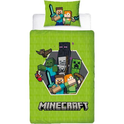 Licens Minecraft Sengetøy - 150x210 cm - Vendbart 2-i-1 Bomullssett Licens Minecraft Sengetøy - 150x210 cm - Vendbart 2-i-1 Bomullssett