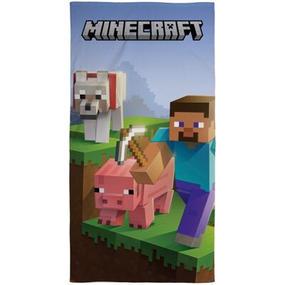 Licens Minecraft håndkle - 70x140 cm - 100% bomull - Mykt badehåndkle med Steve, Minecraft ulv og gris Licens Minecraft håndkle - 70x140 cm - 100% bomull - Mykt badehåndkle med Steve, Minecraft ulv og gris