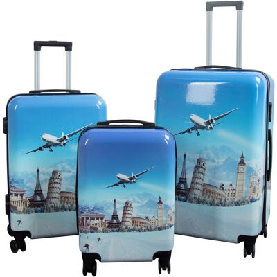 Borg Living Koffertsett - 3 stk. - Koffert med motiv - Airplane - Hardcase lettvekt koffert med 4 hjul Borg Living Koffertsett - 3 stk. - Koffert med motiv - Airplane - Hardcase lettvekt koffert med 4 hjul
