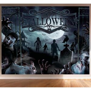 Fiestas Guirca Happy Halloween Zombie Kirkegård Backdrop i stoff, 220 x 150 cm Fiestas Guirca Happy Halloween Zombie Kirkegård Backdrop i stoff, 220 x 150 cm