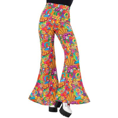 Smiffys Rainbow Peace Slengbukser til dame, XL Smiffys Rainbow Peace Slengbukser til dame, XL