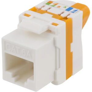 Deltaco Cat6a Keystone Jack, Toolless, Plastic, White/orange