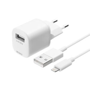 Deltaco Usb Wall Charger With Usb-A To Lightning Cable, 1 M, White
