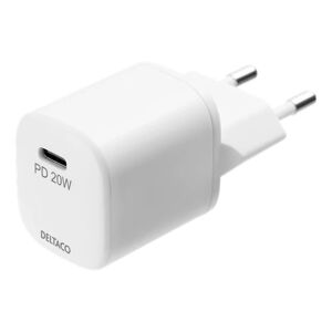 Deltaco Usb-C Pd Wall Charger, 20 W, White