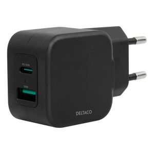 Deltaco Dual Usb Wall Charger, Usb-A & Usb-C Power Delivery 20 W, Black