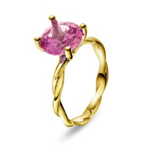 Pan Jewelry Drops, Ring i 585 gult gull med rosa sten, størrelse 56