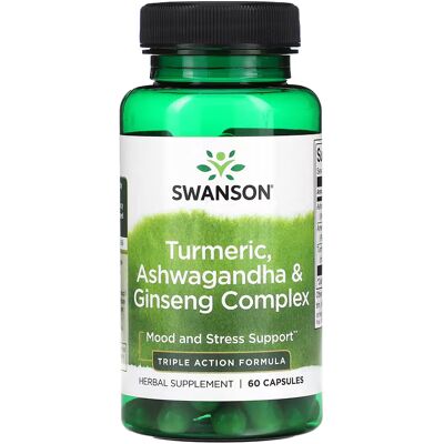 Swanson Gurkemeie, Ashwagandha & Ginseng Kompleks - 60 kapsler Swanson Gurkemeie, Ashwagandha & Ginseng Kompleks - 60 kapsler