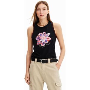 Desigual Sleeveless flower T-shirt - BLACK - S