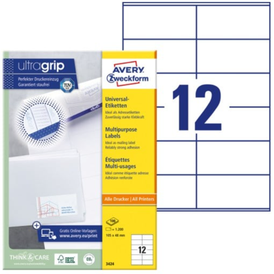 Avery 3424 Flerbruksetiketter 105 X 48 Mm Hvit Hvit Avery 3424 Flerbruksetiketter 105 X 48 Mm Hvit Hvit