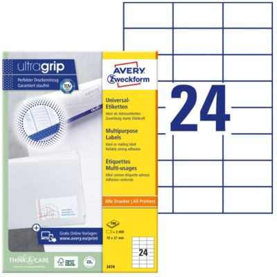Avery 3474 Flerbruksetiketter 70 X 37 Mm Hvit Hvit Avery 3474 Flerbruksetiketter 70 X 37 Mm Hvit Hvit
