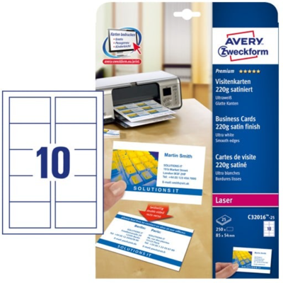 Avery C32016-25 Premium Visittkort 85 X 54 Mm Ultrahvit Lys hvit Avery C32016-25 Premium Visittkort 85 X 54 Mm Ultrahvit Lys hvit