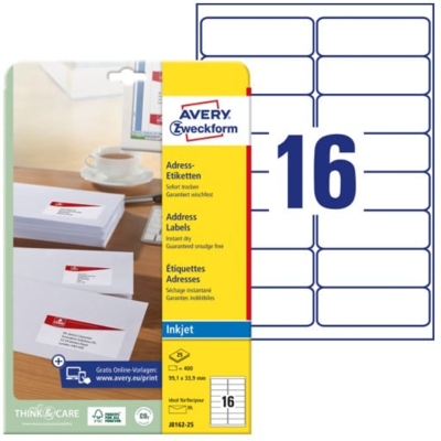 Avery J8162-25 Adresseetiketter 99.1 X 33.9 Mm Hvit Hvit Avery J8162-25 Adresseetiketter 99.1 X 33.9 Mm Hvit Hvit