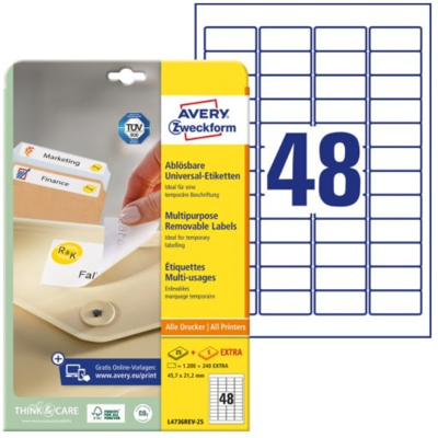 Avery L4736rev-25 Avtakbare Flerbruksetiketter 45,7 X 21,2 Mm Hvit Hvit Avery L4736rev-25 Avtakbare Flerbruksetiketter 45,7 X 21,2 Mm Hvit Hvit
