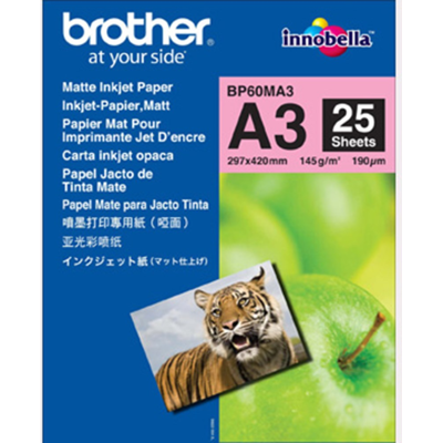 Brother A3 Matt Ink-Jet Papir – 145g, 25 Ark (Brobp60ma3, 1 Eske) Brother A3 Matt Ink-Jet Papir – 145g, 25 Ark (Brobp60ma3, 1 Eske)
