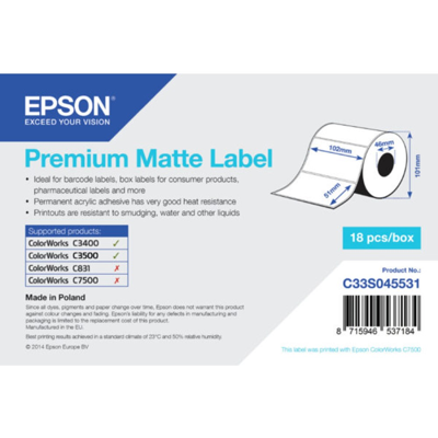 Epson High Gloss Etiketter – Høy Kvalitet, Rask Tørking (Epss045531, 1 Eske) Epson High Gloss Etiketter – Høy Kvalitet, Rask Tørking (Epss045531, 1 Eske)