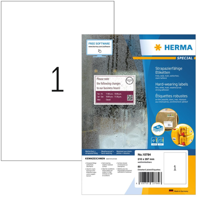 HERMA Etiketter Folie – Slitesterk, Værbestandig (Her10784, Hvit, 1 Eske) Hvit HERMA Etiketter Folie – Slitesterk, Værbestandig (Her10784, Hvit, 1 Eske) Hvit