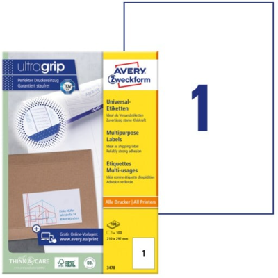 Avery 3478 Flerbruksetiketter 210 X 297 Mm Hvit Hvit Avery 3478 Flerbruksetiketter 210 X 297 Mm Hvit Hvit