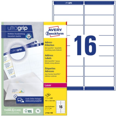 Avery L7162-100 Adresseetiketter 99,1 X 33,9 Mm Hvit Hvit Avery L7162-100 Adresseetiketter 99,1 X 33,9 Mm Hvit Hvit