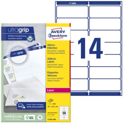 Avery L7163-100 Adresseetiketter 99,1 X 38,1 Mm Hvit Hvit Avery L7163-100 Adresseetiketter 99,1 X 38,1 Mm Hvit Hvit
