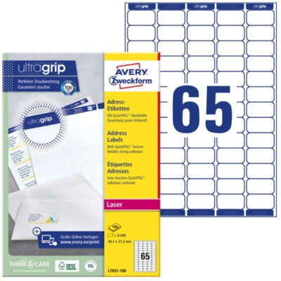 Avery L7651-100 Små Adresseetiketter 38,1 X 21,2 Mm Hvit Hvit Avery L7651-100 Små Adresseetiketter 38,1 X 21,2 Mm Hvit Hvit