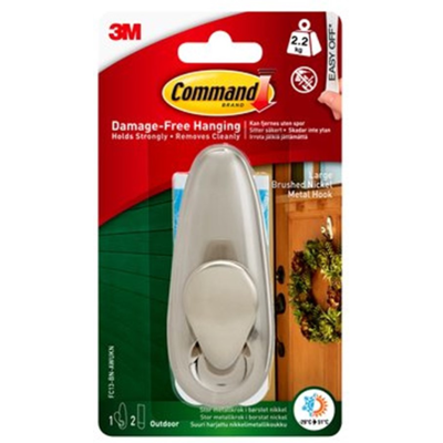 3M Command Stor børstet nikkel krok - Utendørs 3M Command Stor børstet nikkel krok - Utendørs