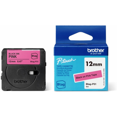 Brother Btag-P31 Tape – 12mm, Svart På Rosa (Brobtagp31, 1 Eske) Brother Btag-P31 Tape – 12mm, Svart På Rosa (Brobtagp31, 1 Eske)