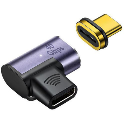MicroConnect Magnetisk USB-C Adapter 90° - USB4 Gen 3x2, Svart/Sølv MicroConnect Magnetisk USB-C Adapter 90° - USB4 Gen 3x2, Svart/Sølv