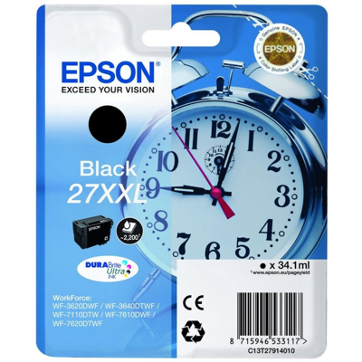 Epson Black Ink Cartridge Xxl – Høy Kapasitet (Epst27914012, Svart, 1 Eske) Svart Epson Black Ink Cartridge Xxl – Høy Kapasitet (Epst27914012, Svart, 1 Eske) Svart