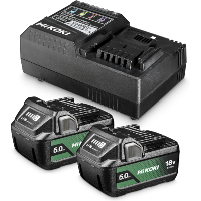HiKOKI UC18YSL3WKZ 18V Batteripakke - 2x 5,0Ah + Lader HiKOKI UC18YSL3WKZ 18V Batteripakke - 2x 5,0Ah + Lader