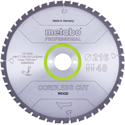 Metabo 216mm Sirkelsagblad - 48T for trådløs trevirkesaging Metabo 216mm Sirkelsagblad - 48T for trådløs trevirkesaging
