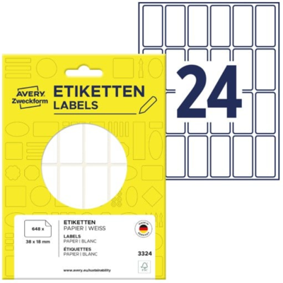 Avery 3324 Flerbruksetiketter 38 X 18 Mm Hvit Hvit Avery 3324 Flerbruksetiketter 38 X 18 Mm Hvit Hvit