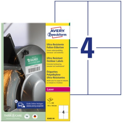 Avery B3483-50 Motstandsdyktige Og Elastiske Etiketter 105 X 148 Mm Hvit Hvit Avery B3483-50 Motstandsdyktige Og Elastiske Etiketter 105 X 148 Mm Hvit Hvit