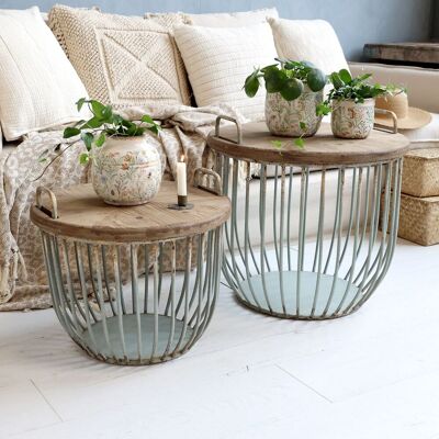 Sofabord I Opal Med Trelokk - Sett Med 2 Bord - Sofabord I Opal Med Trelokk - Sett Med 2 Bord -