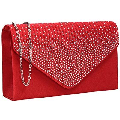 SwankySwans Womens Abby Diamante Envelope Style Bag Clutch Red SwankySwans Womens Abby Diamante Envelope Style Bag Clutch Red