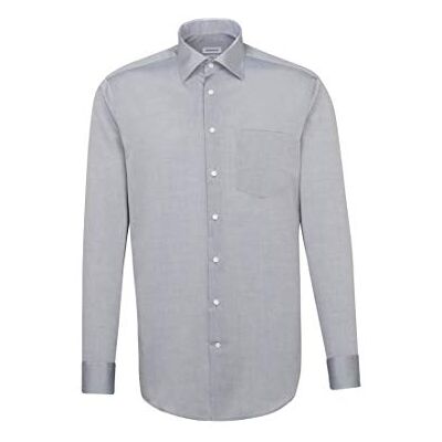 Seidensticker Men's Business Shirt, Non-Iron Shirt with Straight Cut, Regular Fit, Long Sleeves, Kent Collar, Chest Pocket, 100% Cotton (Regular Bügelfrei) Black (grey). plain, size: 42 Seidensticker Men's Business Shirt, Non-Iron Shirt with Straight Cut, Regular Fit, Long Sleeves, Kent Collar, Chest Pocket, 100% Cotton (Regular Bügelfrei) Black (grey). plain, size: 42