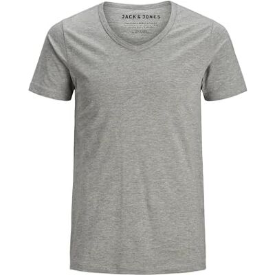 JACK & JONES Men's Basic V-Neck Tee S/S Noos T-Shirt (Basic V-neck Tee S/S Noos) Grey (Light Grey Melange), size: xl JACK & JONES Men's Basic V-Neck Tee S/S Noos T-Shirt (Basic V-neck Tee S/S Noos) Grey (Light Grey Melange), size: xl