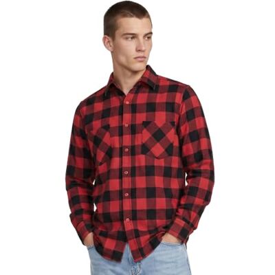 Urban Classics Men's Casual Checked Flannel Shirt with 2 Chest Pockets (Checked Flanell Shirt) Multicoloured (Blk/Red), size: l Urban Classics Men's Casual Checked Flannel Shirt with 2 Chest Pockets (Checked Flanell Shirt) Multicoloured (Blk/Red), size: l