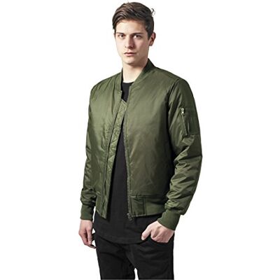 Urban Classics Men's Basic Bomber Jacket with Patch Pocket and Zip on Arm (Basic Bomber Jacket) Green (olive 176) Plain, size: m Urban Classics Men's Basic Bomber Jacket with Patch Pocket and Zip on Arm (Basic Bomber Jacket) Green (olive 176) Plain, size: m