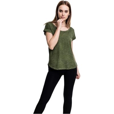 Urban Classics Urban Classic Women's Ladies Long Back Shaped Spray Dye Tee T-Shirt, Green (Olive), M Urban Classics Urban Classic Women's Ladies Long Back Shaped Spray Dye Tee T-Shirt, Green (Olive), M