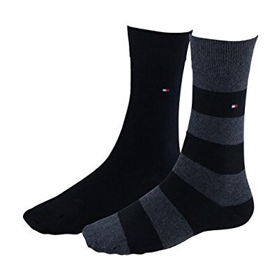 Tommy Hilfiger Men's Socks Pack of 2 (Th Men Rugby Sock 2p) Black (Black) Striped, size: 39-42 Tommy Hilfiger Men's Socks Pack of 2 (Th Men Rugby Sock 2p) Black (Black) Striped, size: 39-42