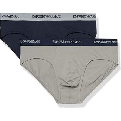 Giorgio Armani Men's 2 Pack Cotton Brief, Blu (Marine / Gris), Small Giorgio Armani Men's 2 Pack Cotton Brief, Blu (Marine / Gris), Small