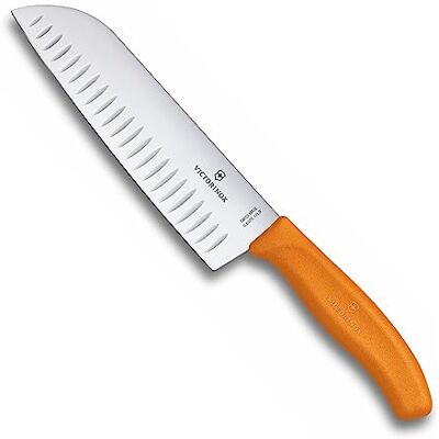 Victorinox 17 cm Fluted Blade Santoku Knife Blister Pack, Orange Victorinox 17 cm Fluted Blade Santoku Knife Blister Pack, Orange