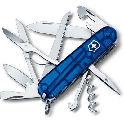 Victorinox pocket knife Huntsman (15 functions, scissors, wood saw, corkscrew) blue transparent Victorinox pocket knife Huntsman (15 functions, scissors, wood saw, corkscrew) blue transparent