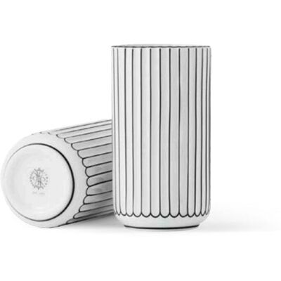 Lyngby Porcelæn Vase 15 Cm Hvit Med Sorte Striper Lyngby Porcelæn Vase 15 Cm Hvit Med Sorte Striper