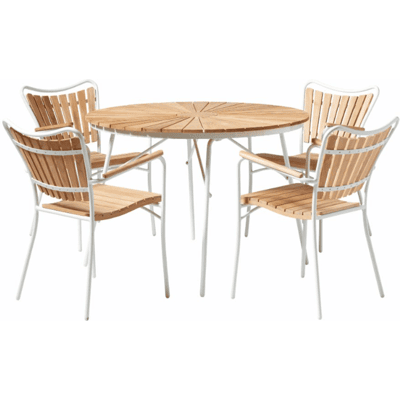 Cinas Ellen Set, Teak Og Hvit Aluminium Ø110 + 4 Stoler Cinas Ellen Set, Teak Og Hvit Aluminium Ø110 + 4 Stoler